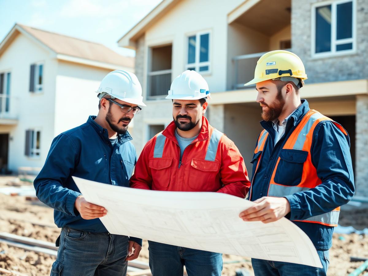 Equipe da RR Obras e Reformas analisando projeto no canteiro